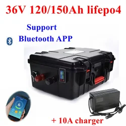 36V 150AH lifepo4 36v 120Ah lifepo4 lithium battery bluetooth APP BMS for 4000w go cart bike scooter boat +10A Charger