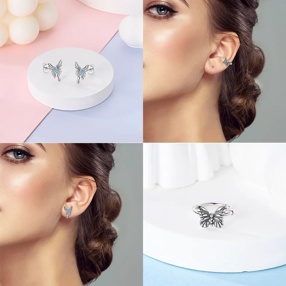 

Women's Earrings 925 Sterling Silver Butterfly Bee Dragonfly Flowers Bear Earrings for Silver Hoops 925 Women Fine Jewelry Gifts