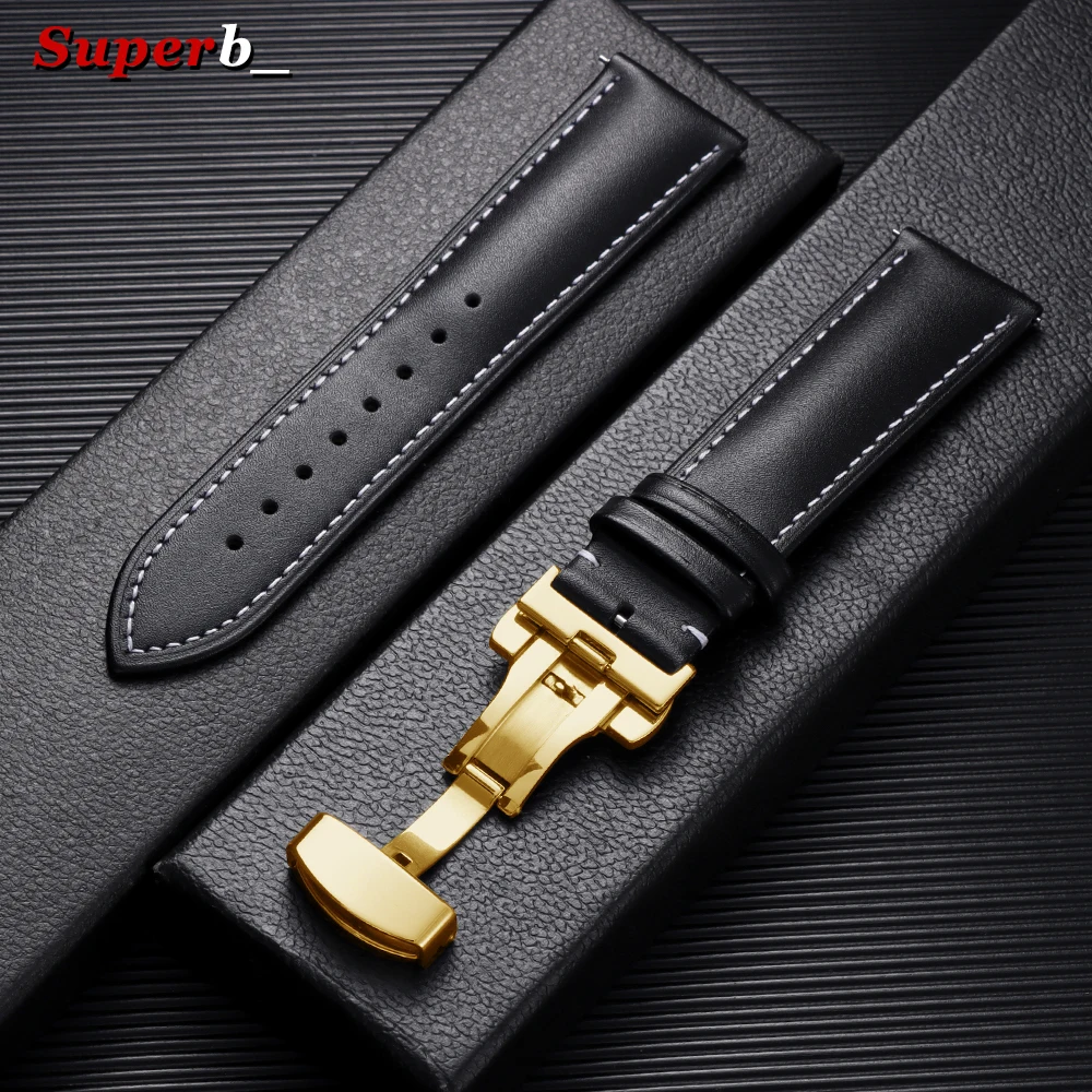 18mm 19mm 20mm 21mm 22mm Kalbsleder-Uhrenarmbänder für Herren und Damen, weiches, lässiges Business-Uhrenarmband mit Butterfly-Schnalle