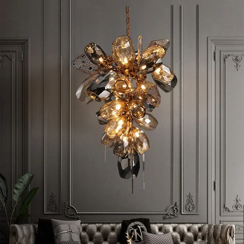Modern luxury high-end crystal glass string LED pendant light for villa living rooms indoor home decoration hanging G9 fixtures