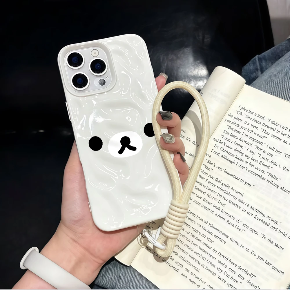 Kreatives Niedliches Bären-Silikon-Handycase mit Falten-Design für iPhone 17 15 13 11 12 14 16 17 Pro Max 15 Plus Air mit Lanyard-Hülle – Detail 2