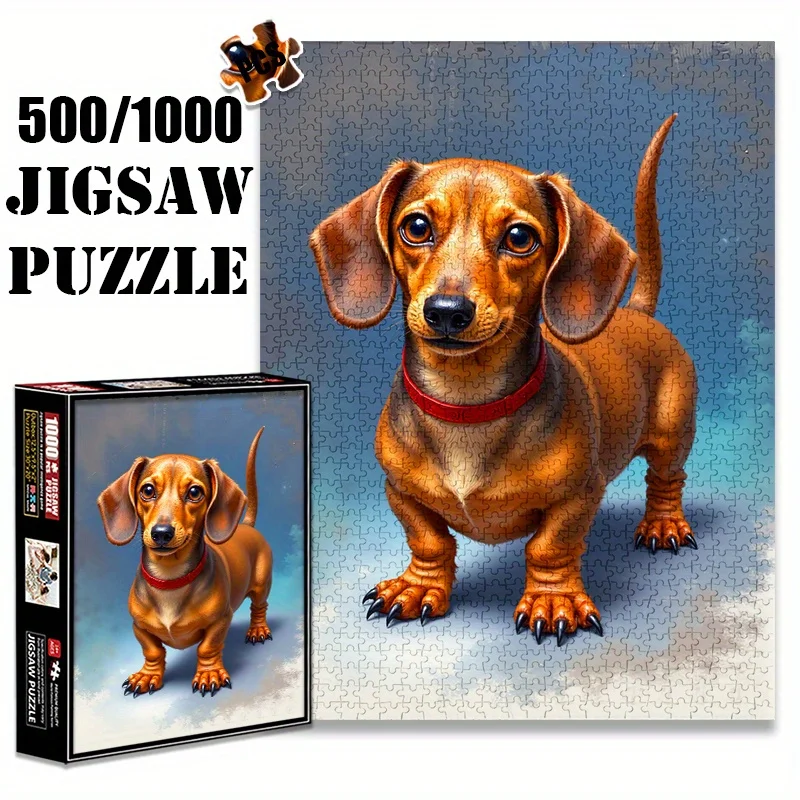 [500/1000pcs Dachshund Puzzle] 500/1000pcs Expert-Level Challenge Dachshund Jigsaw Puzzle | Realistic Dog Illustration, Scratc