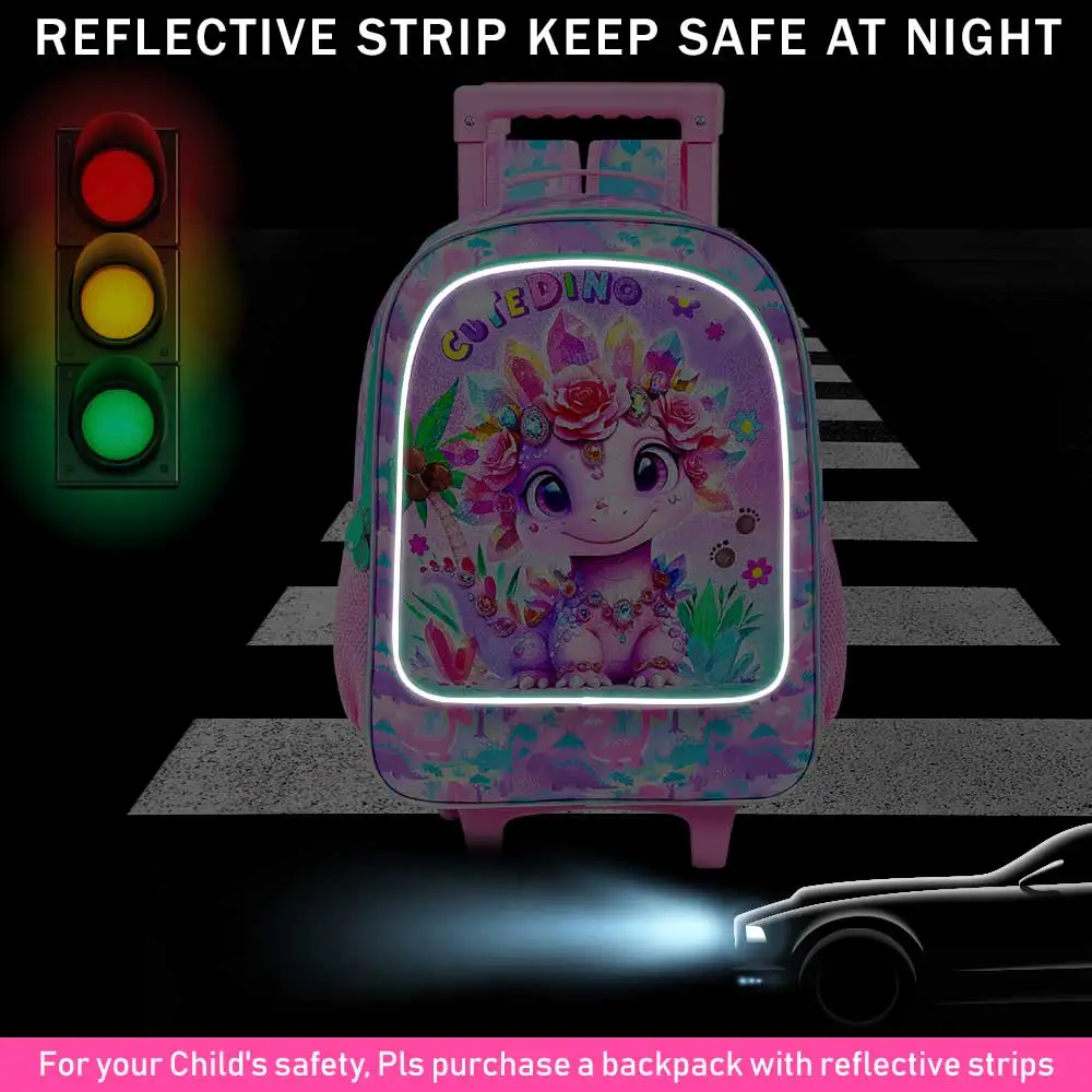 حقيبة ظهر دوارة مكونة من 3 قطع للفتيات، حقيبة ظهر مدرسية للأطفال بعجلات، حقيبة كتب بعجلات ثعلب لرياض الأطفال الابتدائية في مرحلة ما قبل المدرسة #3