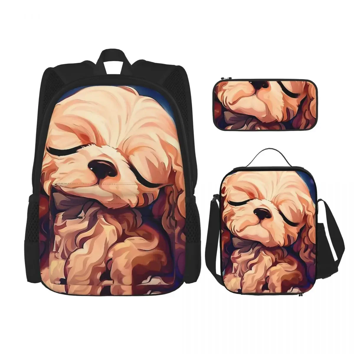 Cocker Spaniel Starry Night Backpacks Boys Girls Bookbag Children School Bags Kids Rucksack Lunch Bag Pen Bag Three-Piece Set