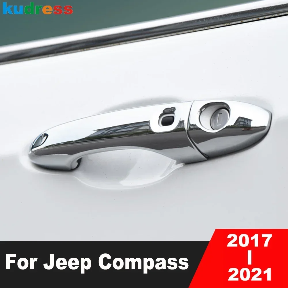 For Jeep Compass 2017 2018 2019 2020 2021 Chrome Car Side Door Handle Cover Trim Door Handles Catch Molding Overlay Accessories