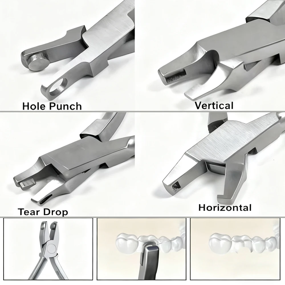4 Types Orthodontic Clear Aligner Forceps Punch Hole Thermal Forming Tear Drop Horizontal & Vertical Invisible Retainer Plie