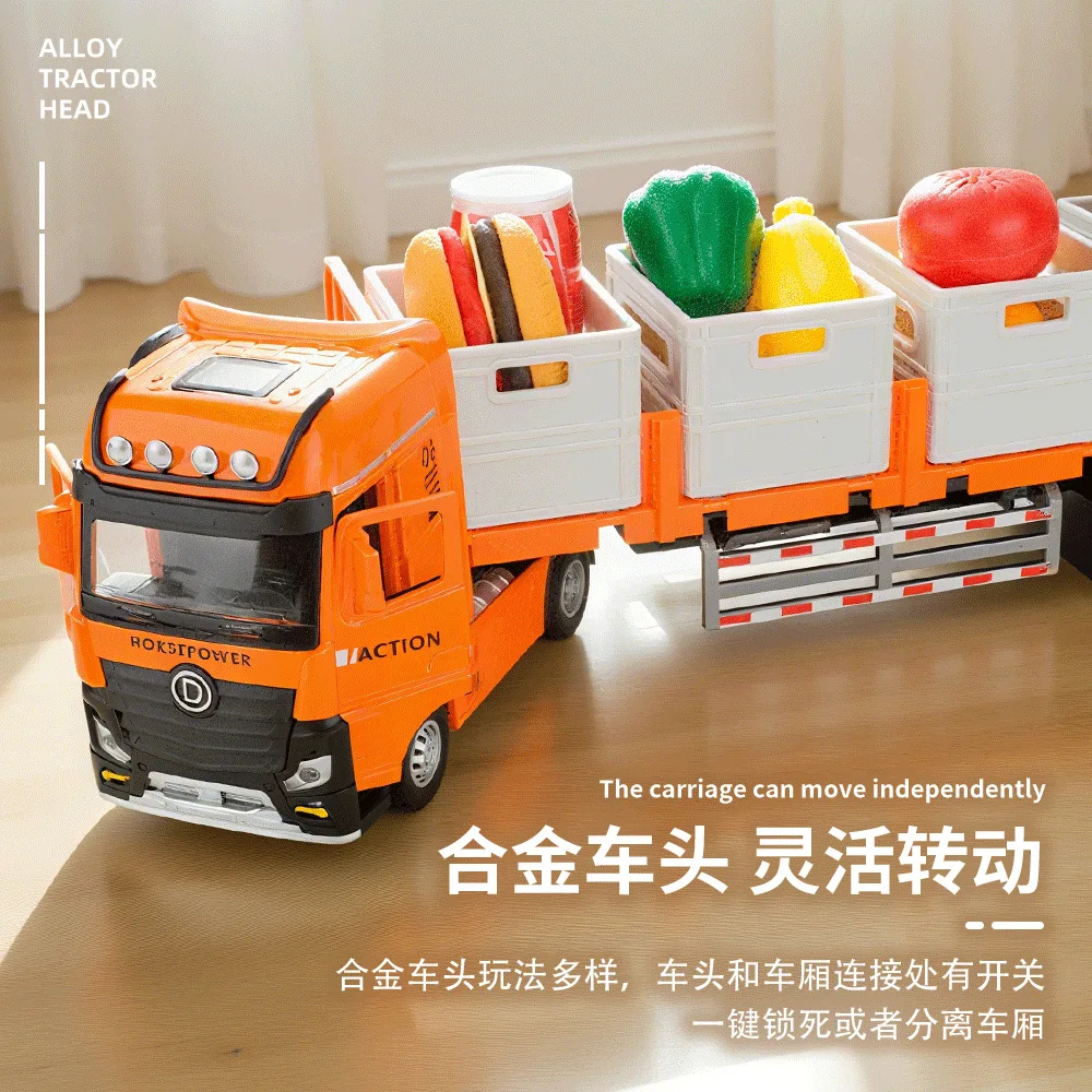 

Extended Cargo Car Toys Trailer Fruit And Vegetable Transport Vehicle Sound Light Rebound Car Alloy Front Vehicle B482