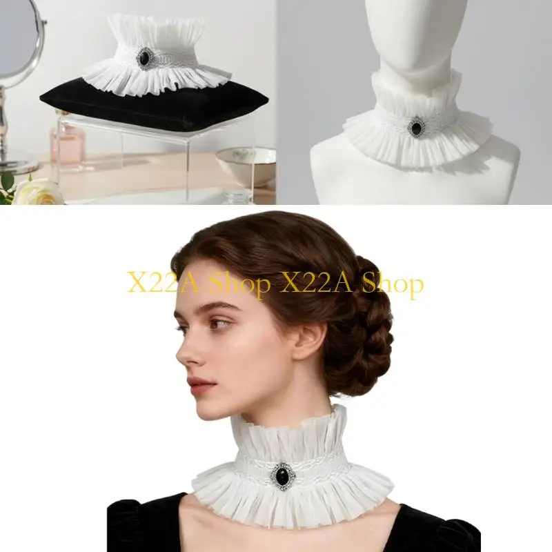 Unique Lace Detachable Collar Punk Victorian Ruffle Neck Collar for Masquerades Party