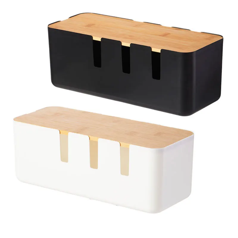 Desktop Cable Storage Box Seven-hole Wood Power Line Wire Management Organizer Charger Socket Network Line Storage Bin