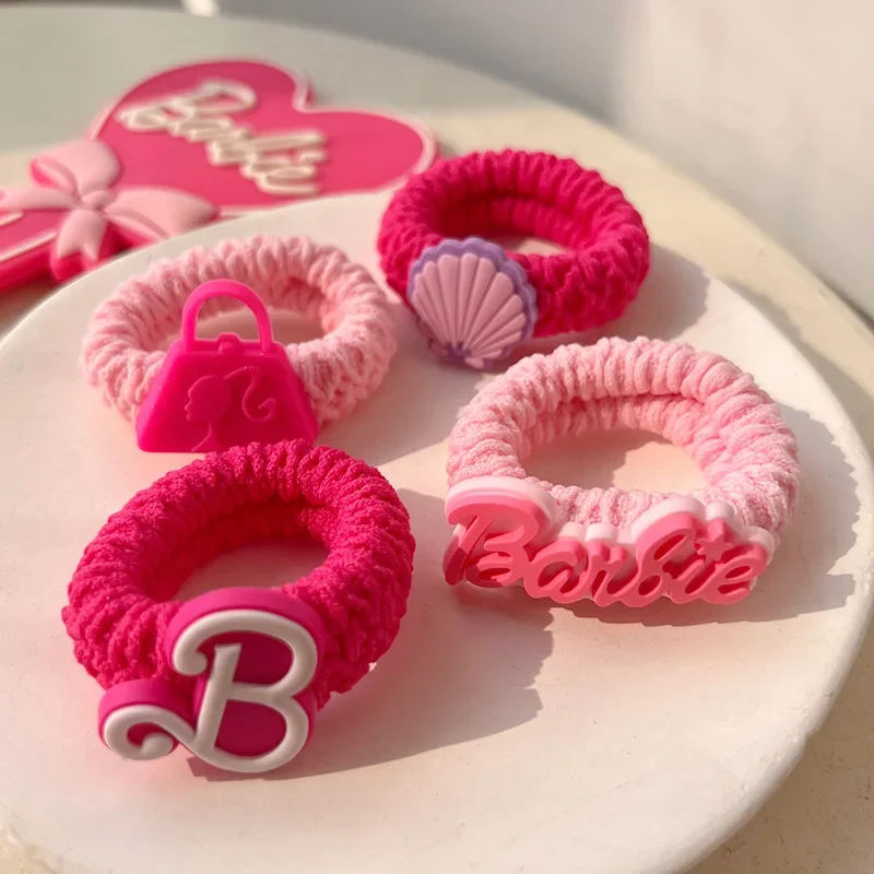 Barbie-toalla rosa para niña, banda para el pelo con letras simples Ins Y2k, muñeca Kawaii, accesorios para el cabello de alta elasticidad, juguete