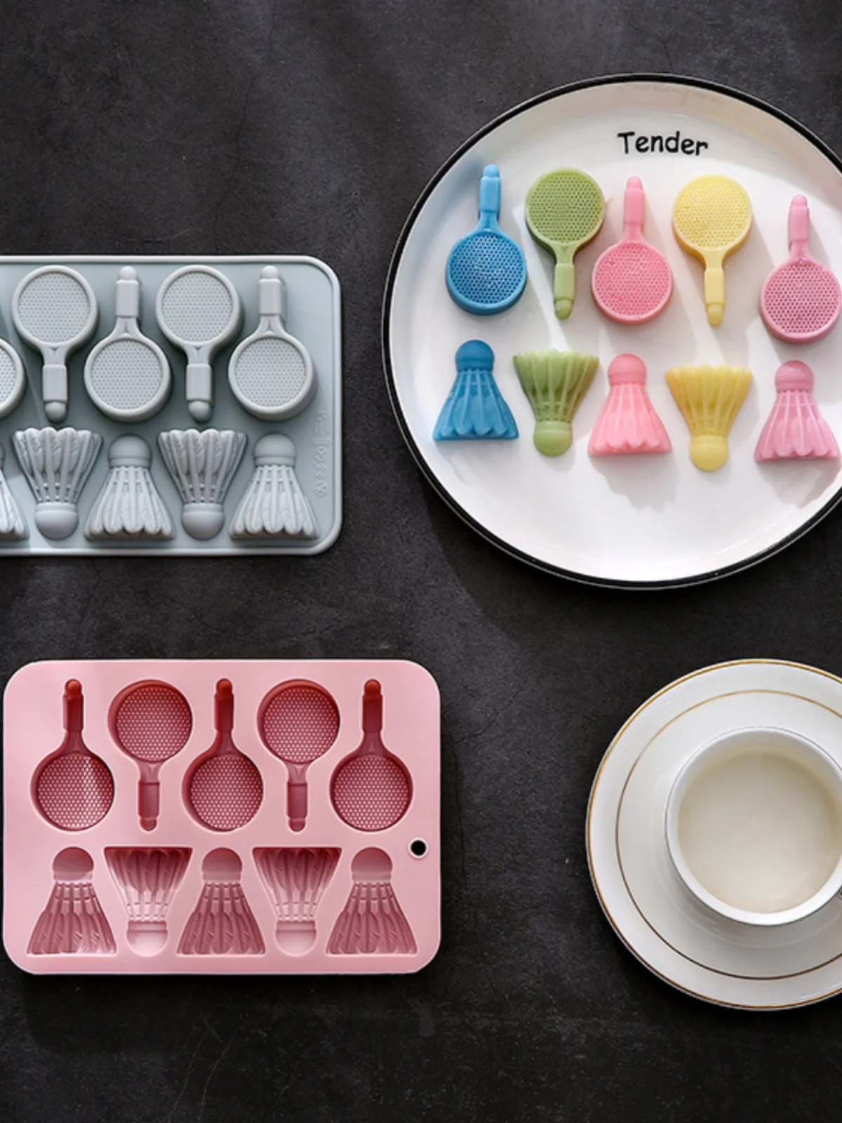 Food Grade 10 Badminton Racket Silicone Ice Lattice Ice Cube Chocolate Candy Baking Cake Mold