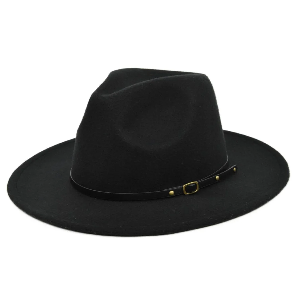 

New Woolen Top Hat Jazz Hat Vintage Black Woolen Jazz Hat Flat Brim Hat