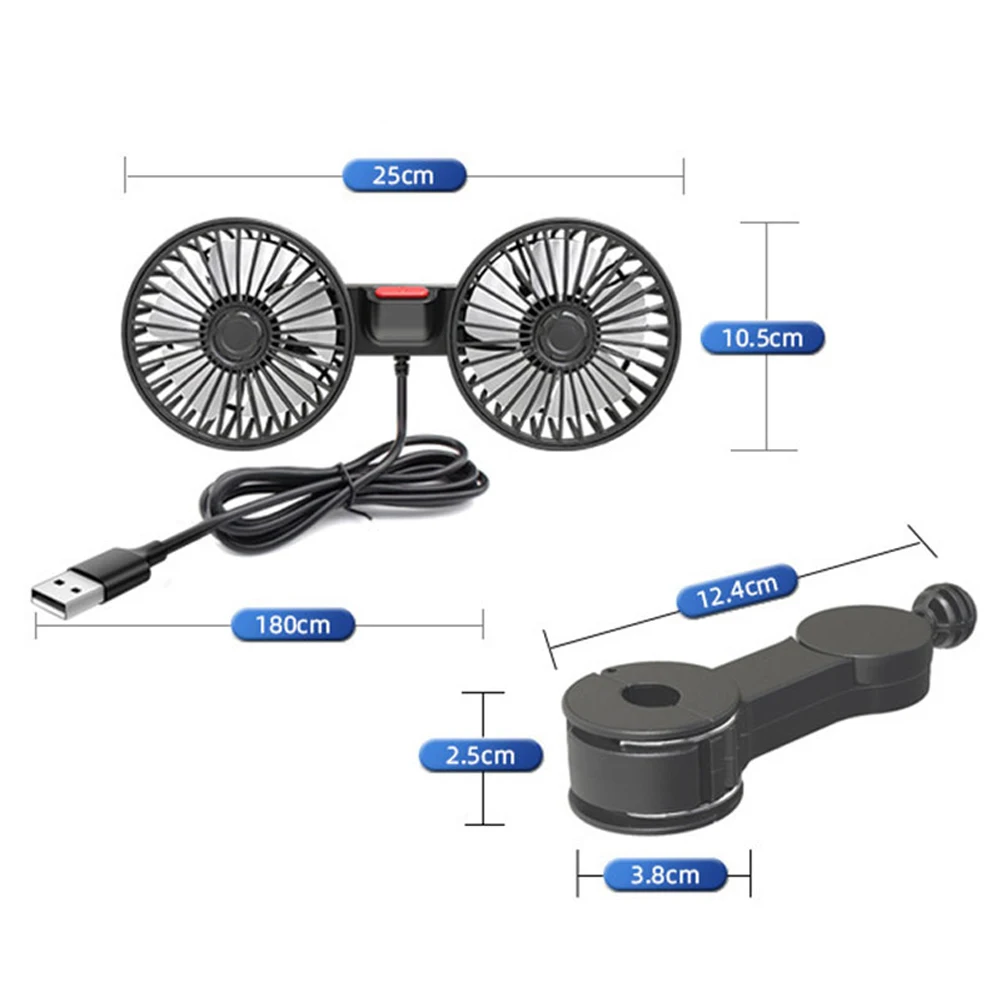 Ventilador de ventilación para reposacabezas de coche, Enfriador de cuello de coche con carga USB, rotación de 360 grados, Enfriador eléctrico para respaldo de asiento, 12V/24V
