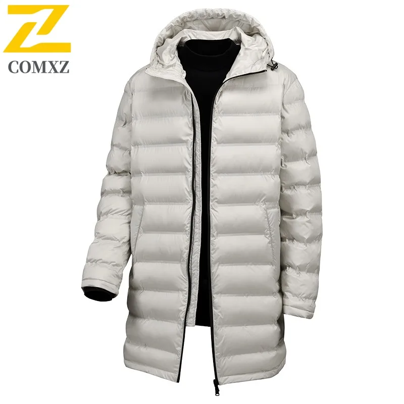

COMXZ Мужская стеганая куртка минималистичной длины, теплая куртка с капюшоном для кемпинга, гольфа, паркера, деловая ветрозащитная зимняя куртка высокого качества