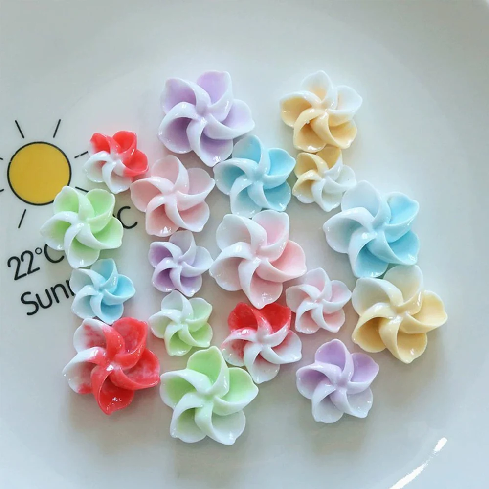 10PCS 18 23 26mm Gradient Flower Miniature Flat Back Resin Cabochons For Hairpin Scrapbooking DIY Home Decor Craft Accessories