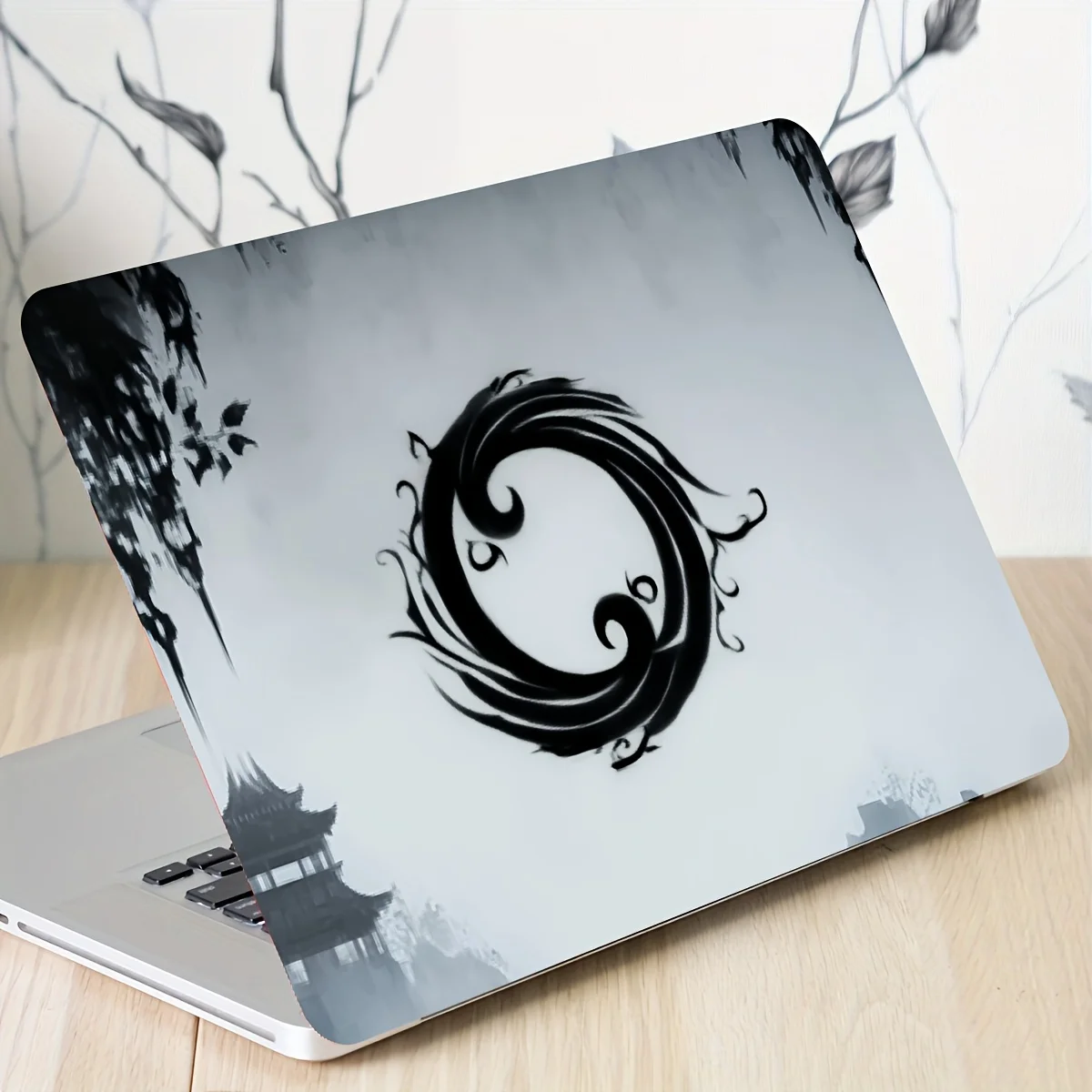 2-Piece Black Cloud Totem Waterproof Paint, Cartoon Design Self-Adhesive Laptop Decor, Easy to Apply and Remove, Semi-Glossy,