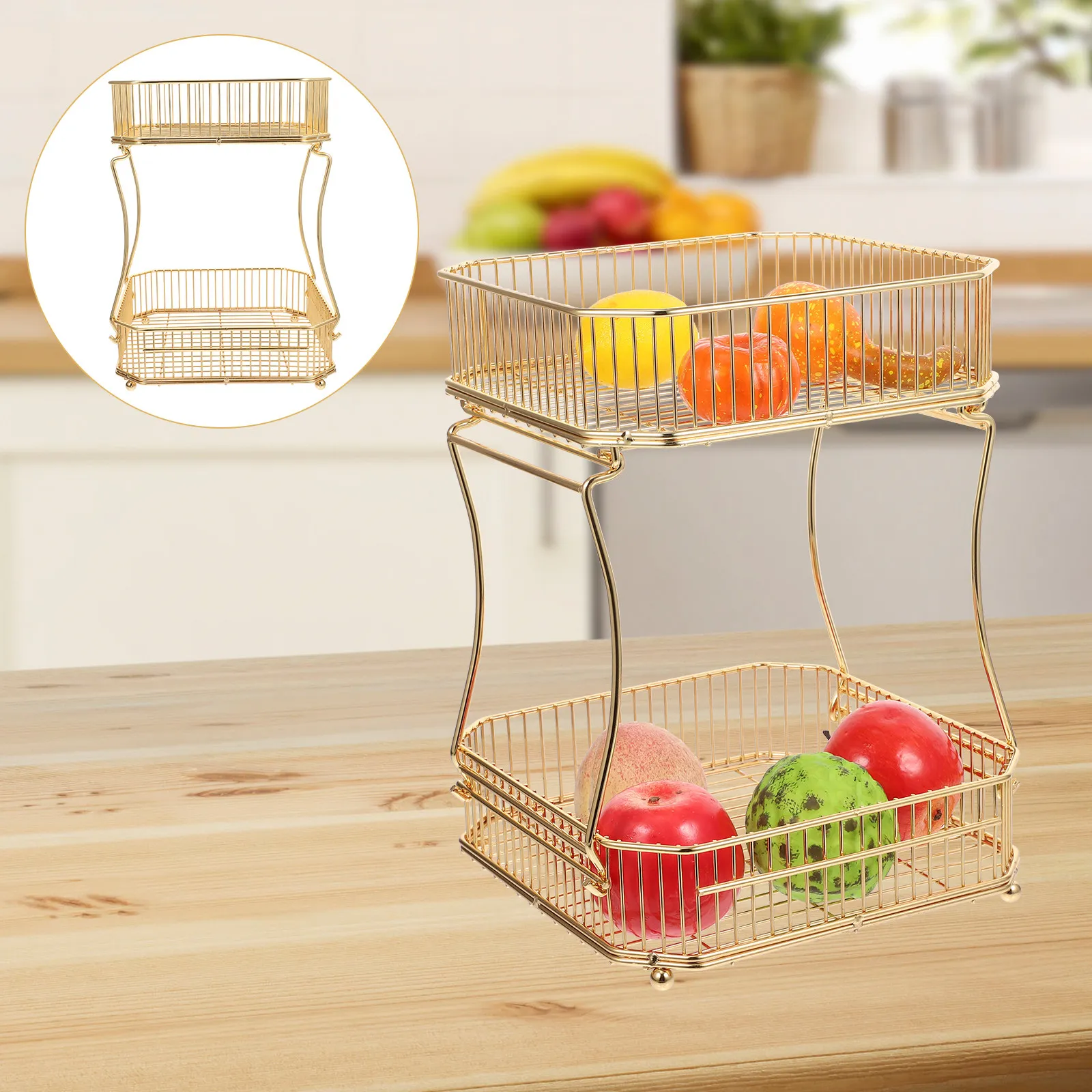 

Double-Layer Fruit Rack Kitchen Organizer Detachable Storage Rack for Seasoning Bottles Toiletries Holder Sundries Organizer