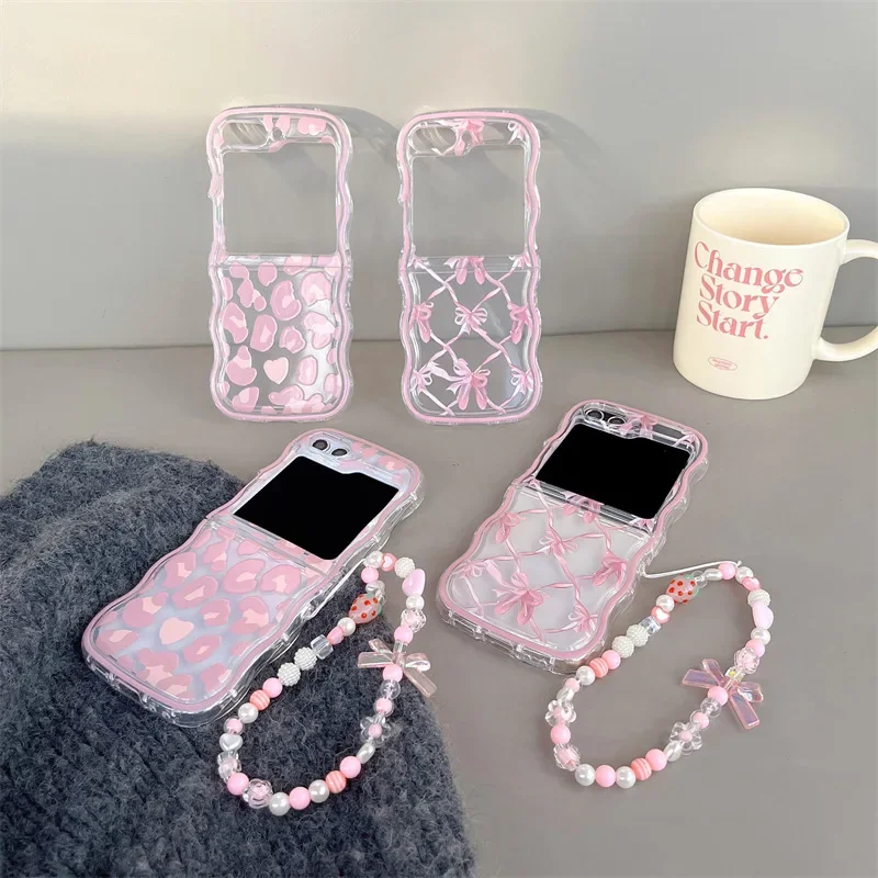 Ballet Style Bow Leopard Print Phone Case for Samsung Galaxy ZFlip6 4 3 Hard Cover for ZFlip5 Flip3 Flip4 Solid Shell Bracket