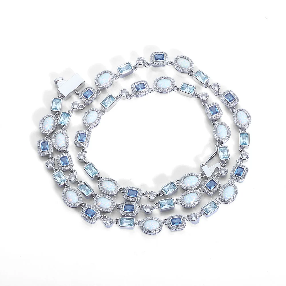 Hip-hop moda 6mm colorido geométrico pedra preciosa colar requintado opala zircônia cúbica brilhante colar para homens e mulheres