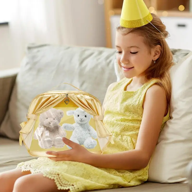 حقيبة تخزين الدمية المحمولة حقيبة دمية شفافة أرقام حقيبة التخزين الستائر تصميم الشكل عرض حقيبة للمنمنمات أنيمي