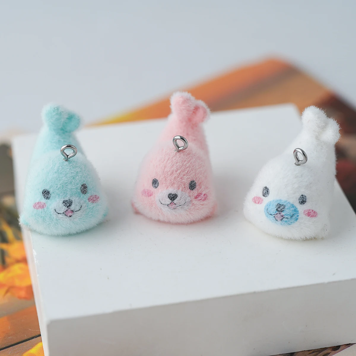 15pcs Flocked resin Cartoon Doll pendant Plush marine animals Seal Charms for Earrings keychains DIYJewelry making