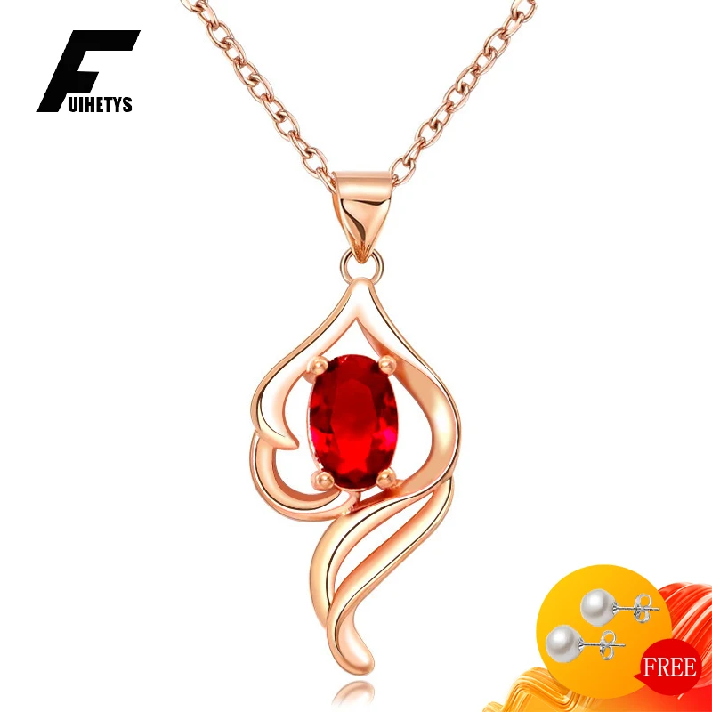 

FUIHETYS Pendant Necklace for Women 925 Silver Jewelry with Oval Ruby Gemstone Accessories Wedding Party Bridal Promise Gifts