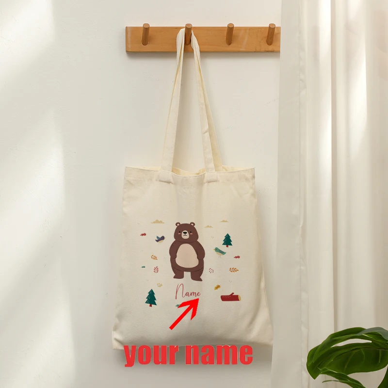 Customizable with Name Cute Mermaid Princess Ballerina Dancer Patterns Canvas Shopping Bag Tote Bag Pouches Girls Friends Gifts