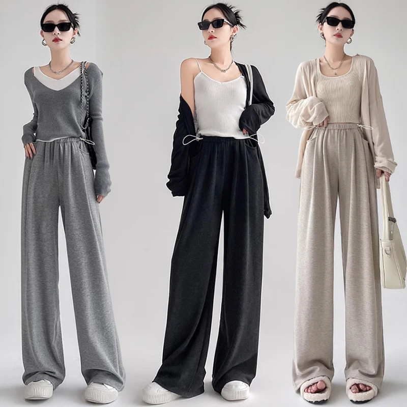 2024 Autumn Winter Fashion Maternity Drawstring Glutinous Pants Wide Leg Straight Trousers for Pregnant Women after Pregnancy