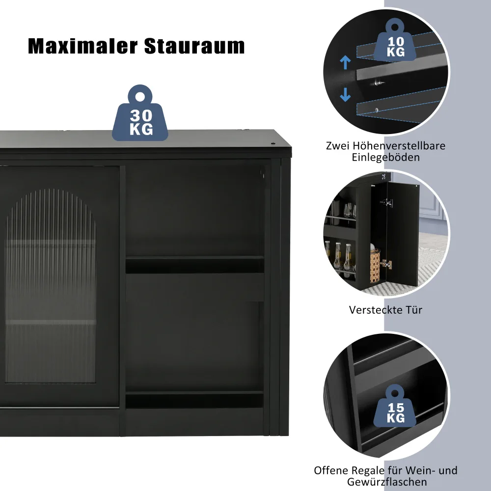 Moderner Bartisch, ausziehbar 360° ° Drehbarer Bartisch mit Stauraum, umkehrbarer Tisch, Sideboard-Bar mit Glastür – Detail 33