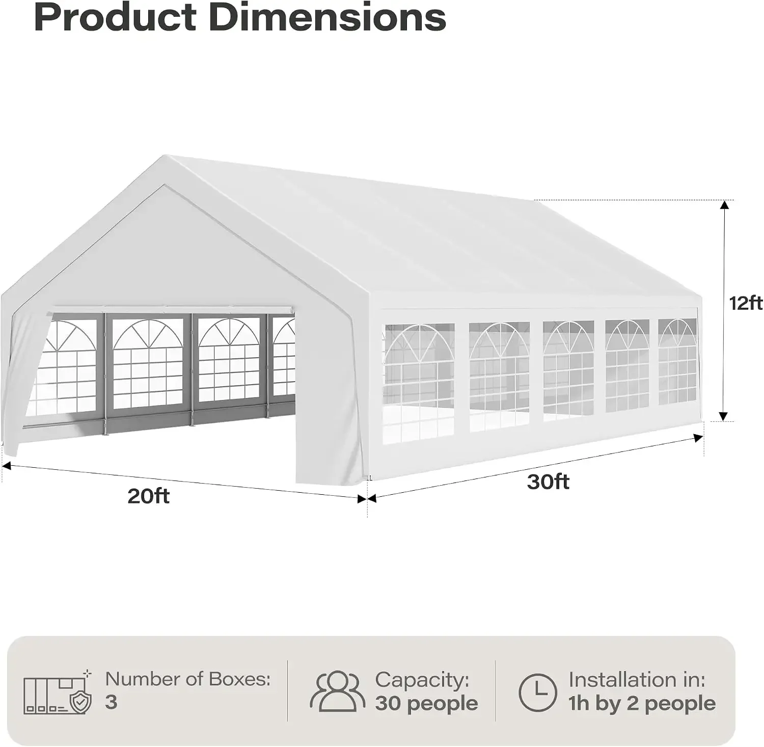 20x30 Party Tent, Heavy Duty Waterproof Canopy with Removable Sidewalls & Roll-Up Door, Large White Event Shelter with Steel Fra