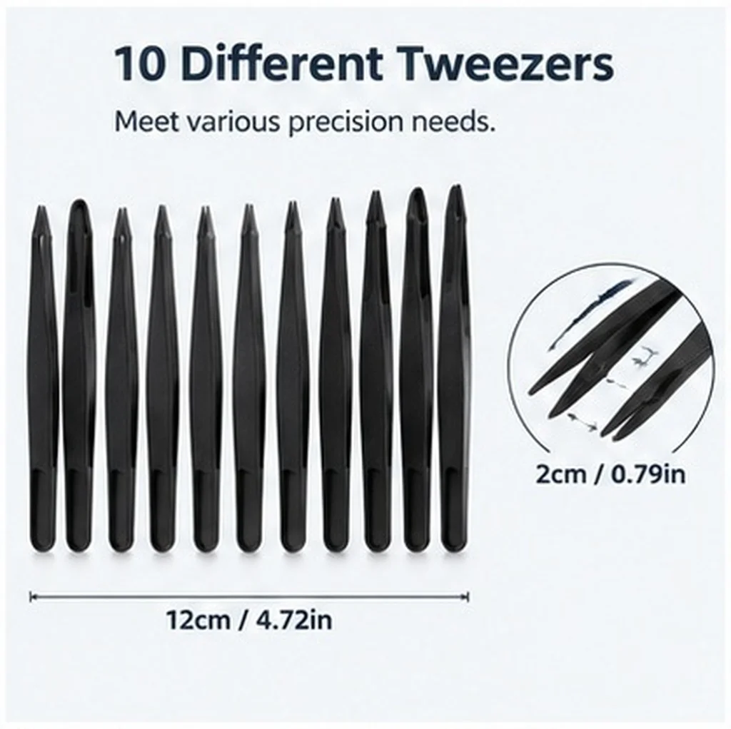 10Pcs Plastic Pointed Tweezers Precision Craft Tweezers Ergonomic for Jewelry Electronics Arts DIY Nail Collecting
