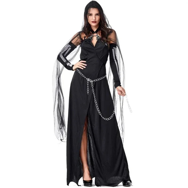 

Deluxe Women Black Magic Witch Costume Halloween Sexy Adult Party Cosplay Clothing
