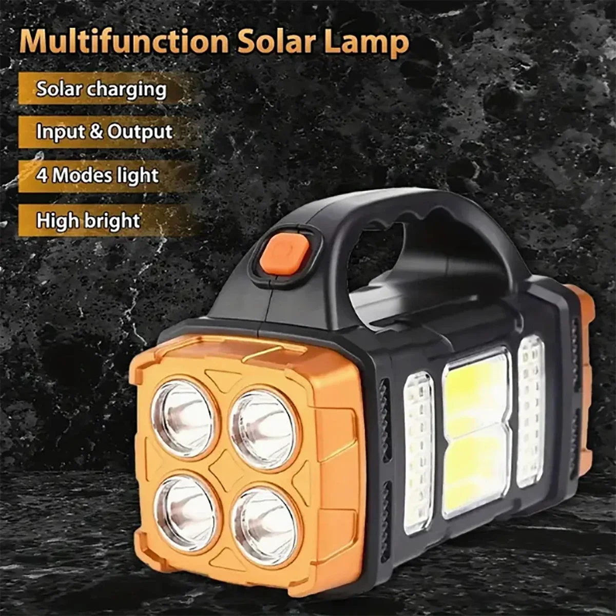 

1pc SolarUSBRechargeableEmergency Light HighBrightness Multi-FunctionalPortableCamping Flashlight with 4 Modes,4 LED Lights