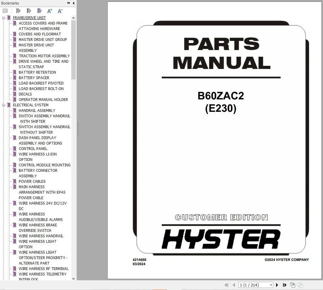 

Hyster Forklift Collection 03.2024 Parts Catalog PDF