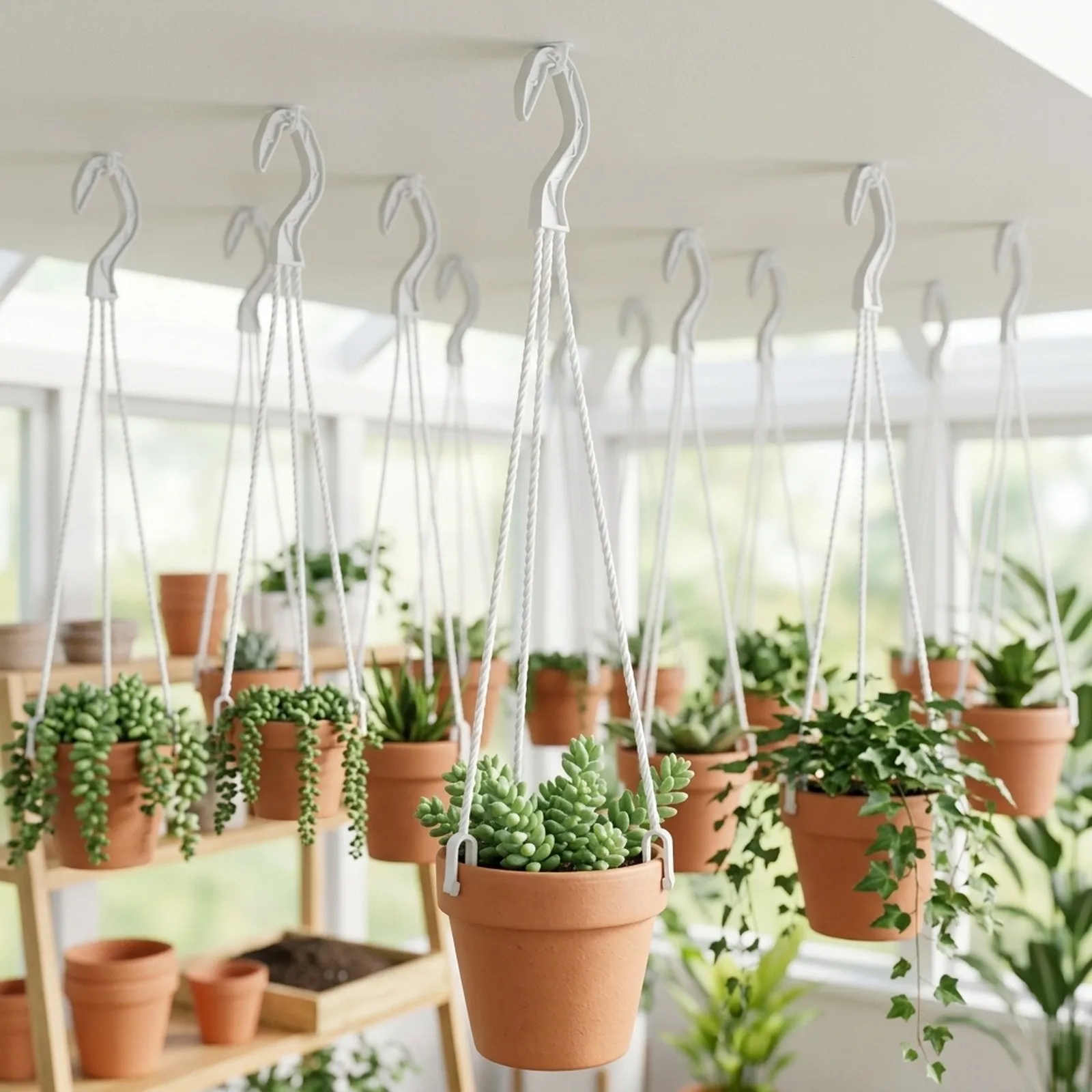 Plant Hooks Flowerpot Hook With 3 Uprights 36mm Flower Stand Multipurpose Plastic Potted U-shaped Hanger Clip