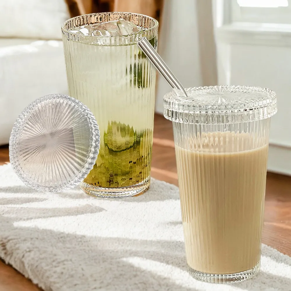 Elegant and Stylish Transparent Glass Cup with Lid and Straw - Ideal Water Cup for Home and Office Use, Perfect for Any Occasion