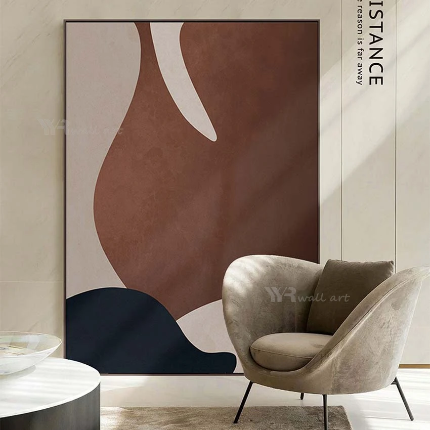 Simple Abstract Wall Poster for Home Decor, Handmade Oil Painting on Canvas, No Frame, Brown and Black Living Room Hotel Bedroom