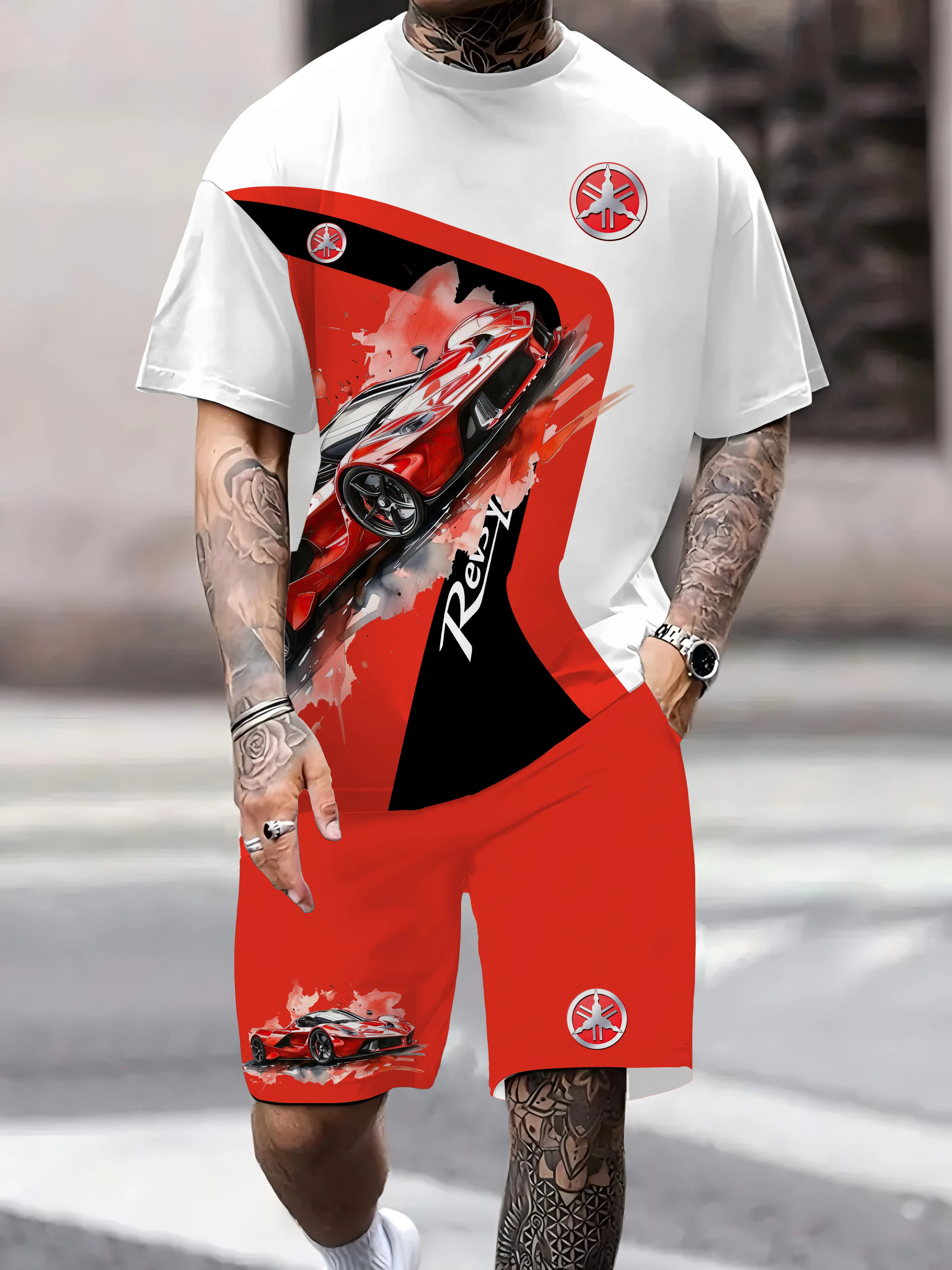 

Летняя мужская и женская футболка для гоночных соревнований 2025 года, топ с 3D принтом и круглым вырезом, комплект летней спортивной одежды с коротким рукавом для улицы