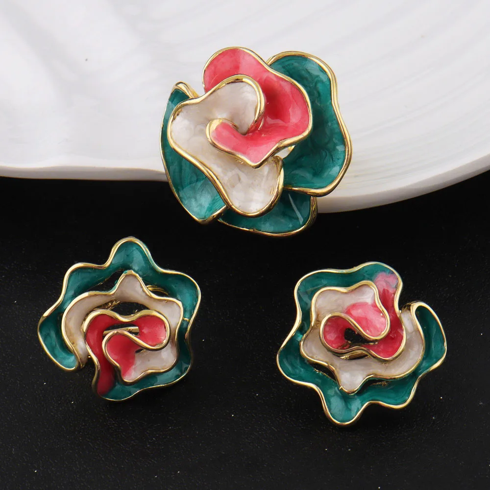 Farbige Emaille-Ring-Ohrringe 2-teiliges Set Dopamin Goldfarben Mode Damen Alltag Büro Freizeit Schmuck-Accessoires-Set – Detail 6