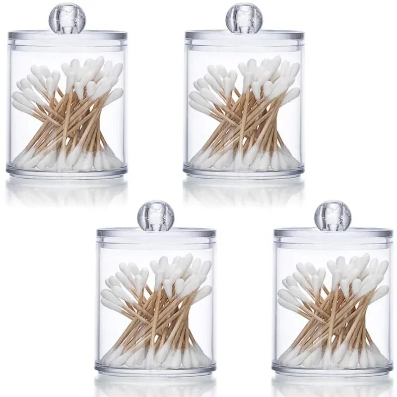 

1/2pcs Cotton Swab Storage Box Makeup Jewelry Organizers Round Transparent Acrylic Jar Bathroom Cosmetic Home Organization