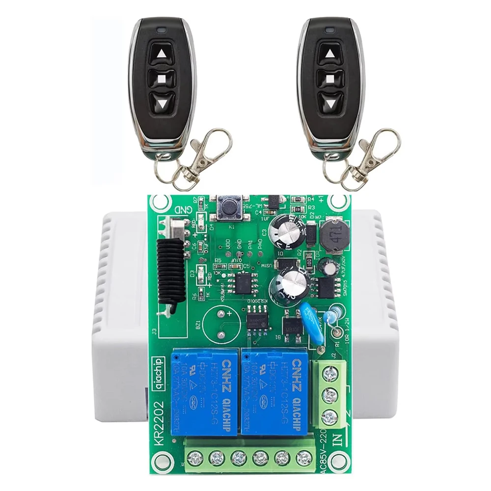 QIACHIP 433Mhz RF Wireless Remote Switch, 2 Channels AC 110V/220V/230V/240V Relay Receiver with Remotes (3 Buttons)