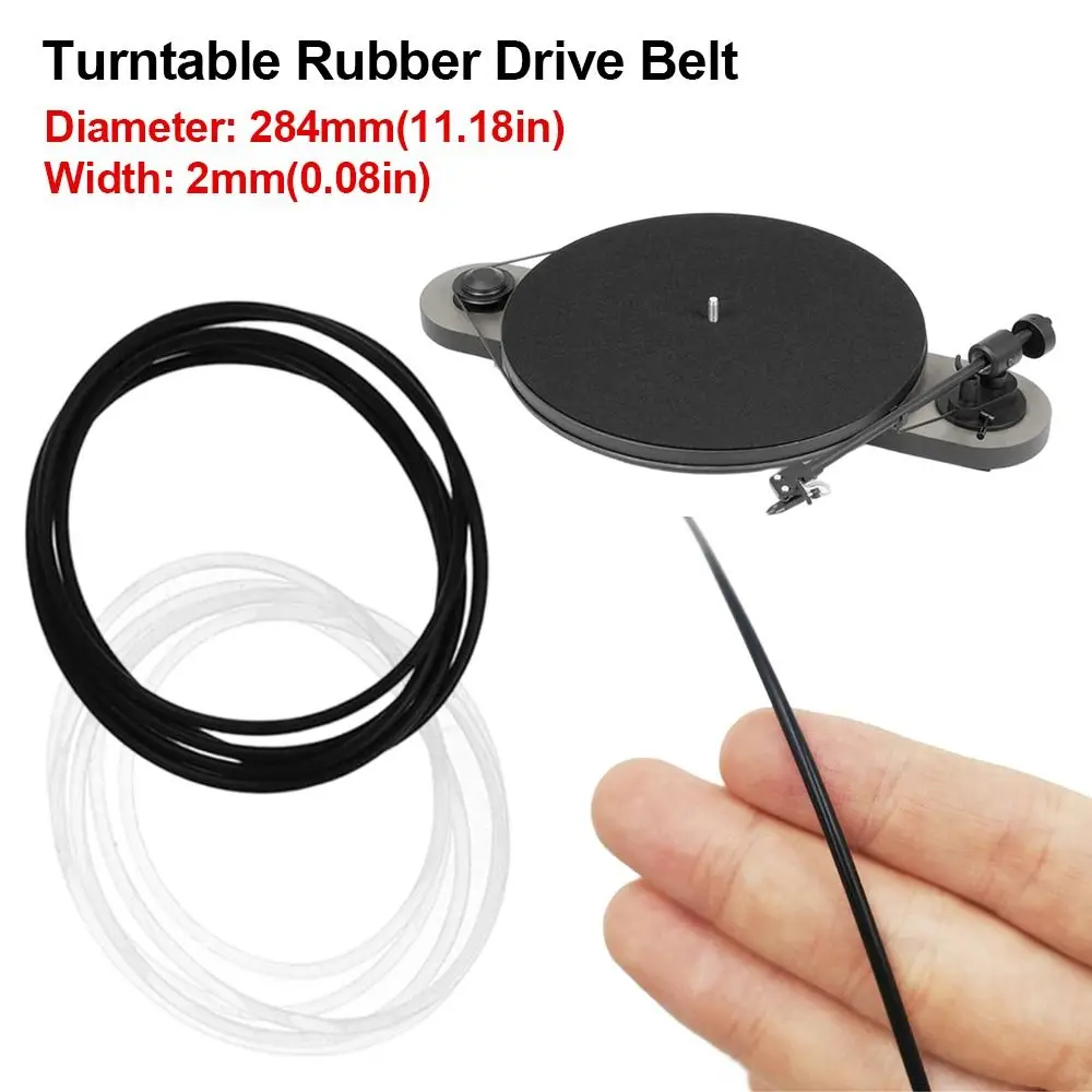 1Pcs 284mm Dia Turntable Rubber Drive Belt Round Section 2mm Width Vinyl Record Player Belt Rubber Black White Phonograph Belt