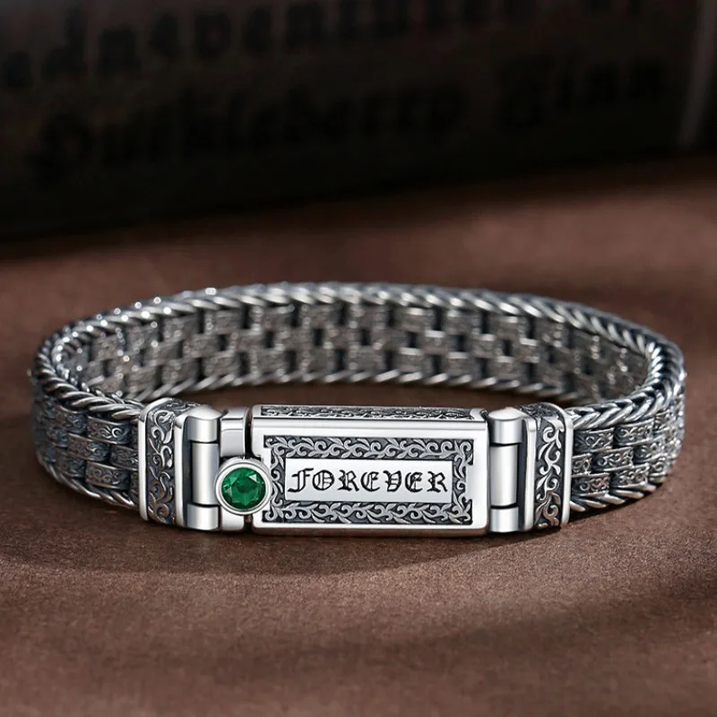 Vintage Carved Bracelet for Men, Tang Grass Pattern 6 Mantra Interlocking Adjustable Wristband, Hip Hop Retro Simple Jewelry