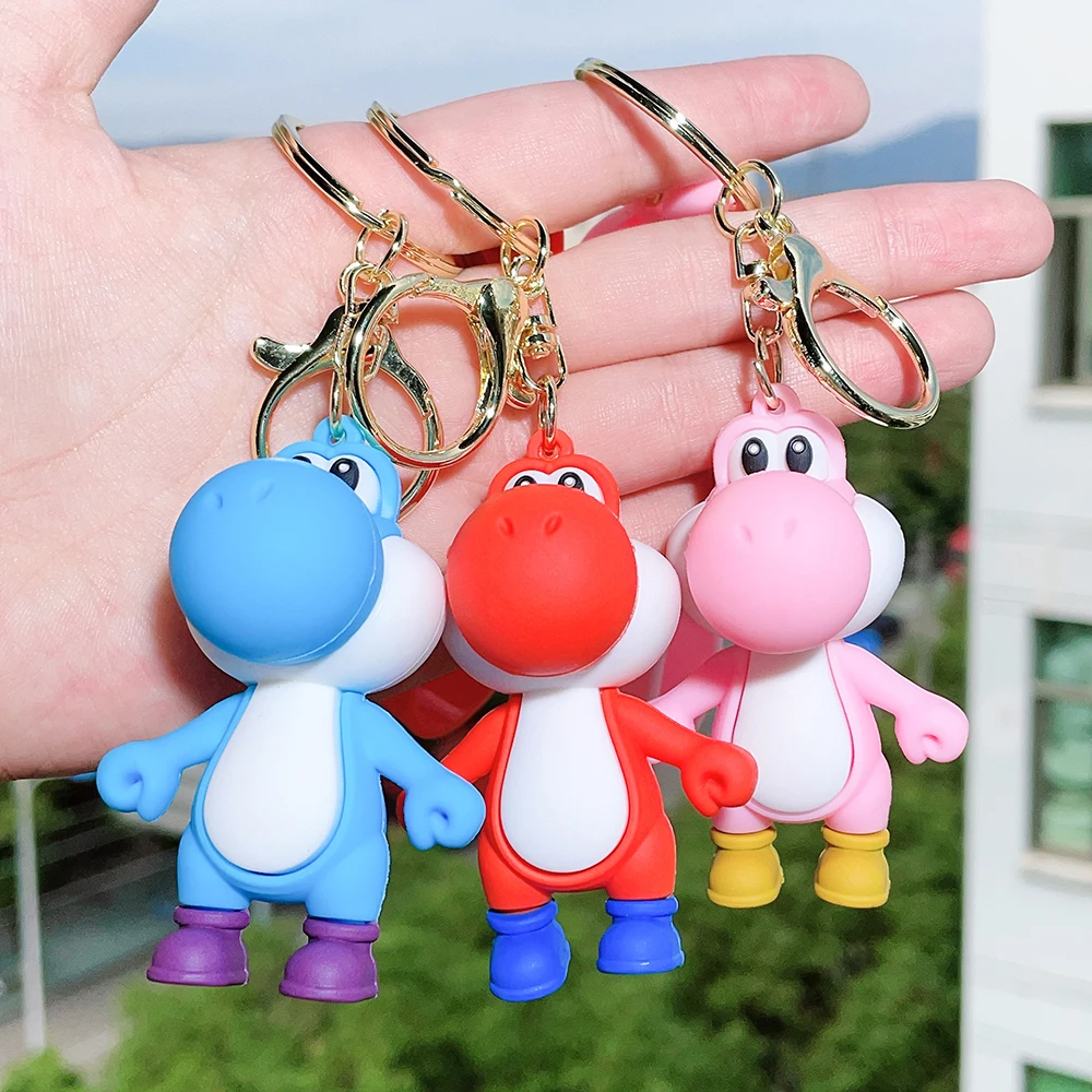 Super Mario Bros Kawaii Doll Keychain Yoshi Green Dinosaur Anime Figures Toys Cartoon Schoolbag Key Pendants Students Kids Gifts