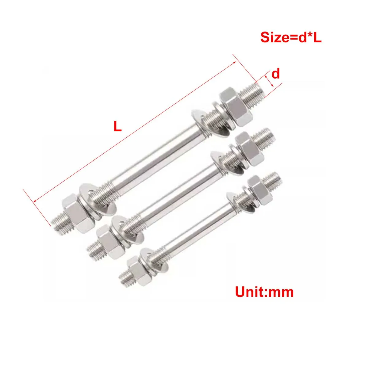 

304 Stainless Steel Double Head Screw And Nut Set Combination M3M4M5M6M8