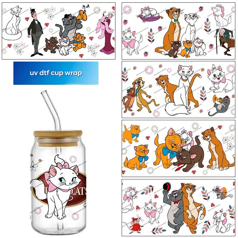 Funko cartoon cat Marie series Easy peel waterproof DIY Decals 3D transfers stickers 16oz uv dtf tumbler cup wraps
