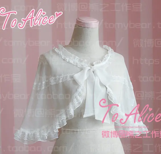 

Japanese Soft Girl Lolita Flower and Alice Girlish Summer Lace Small Shawl Chiffon Cape Sunscreen Thin for Women