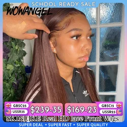 Wow ange couleur marron chocolat 13x6 HD dentelle avant perruque droite perruques sans colle perruque de cheveux humains Weargo perruque fondre peau pour femme