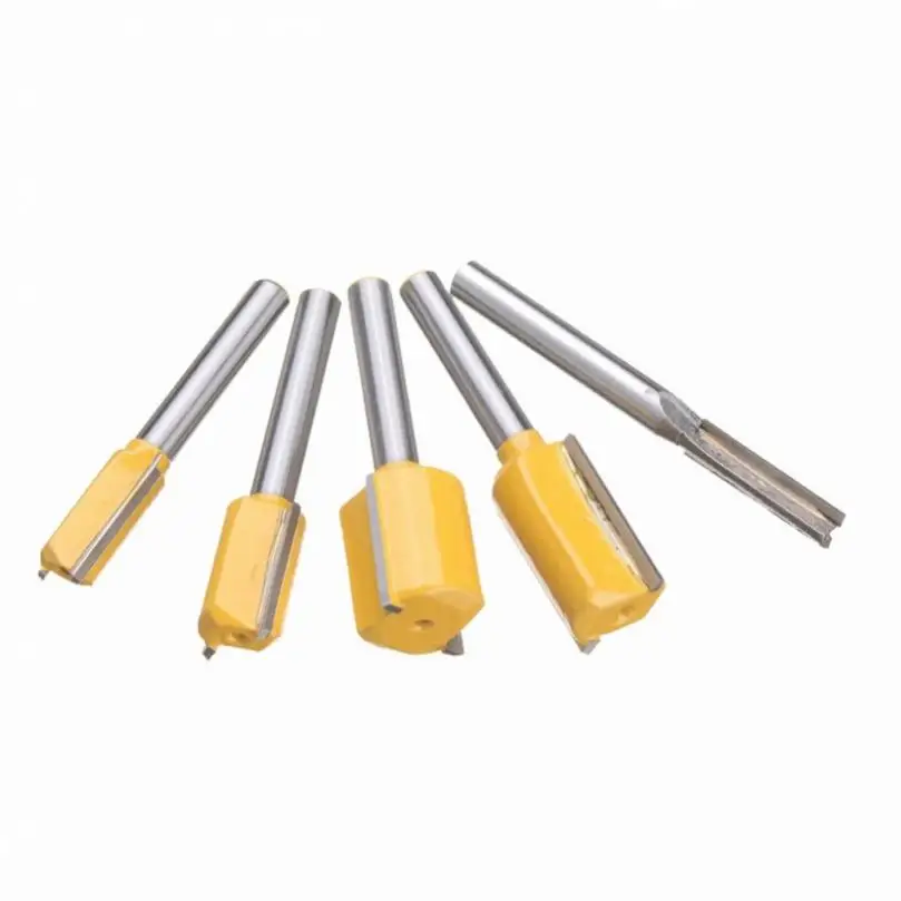 5set 1/4inch Shank Straight Carbide Alloy Straight Router Bits for Woodworking Tungsten Alloy Double Edged Straight Cutter Set