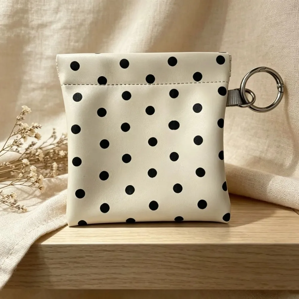 PU Self-closing Storage Bag Automatic Closed Small Size Polka Dot Coin Purse Pendant Design Cute Hanging Lipstick Pouch